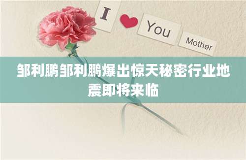 邹利鹏邹利鹏爆出惊天秘密行业地震即将来临
