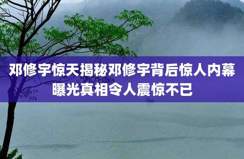邓修宇惊天揭秘邓修宇背后惊人内幕曝光真相令人震惊不已
