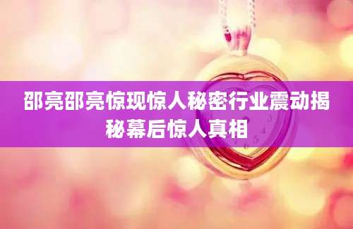 邵亮邵亮惊现惊人秘密行业震动揭秘幕后惊人真相