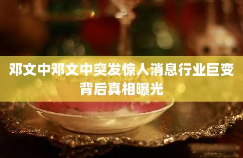 邓文中邓文中突发惊人消息行业巨变背后真相曝光