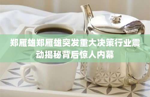 郑雁雄郑雁雄突发重大决策行业震动揭秘背后惊人内幕
