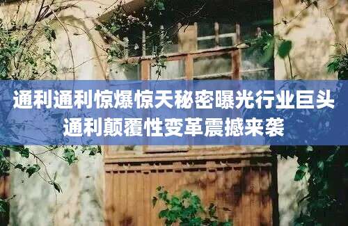 通利通利惊爆惊天秘密曝光行业巨头通利颠覆性变革震撼来袭