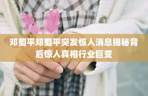 邓蜀平邓蜀平突发惊人消息揭秘背后惊人真相行业巨变