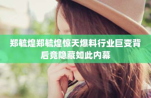 郑毓煌郑毓煌惊天爆料行业巨变背后竟隐藏如此内幕