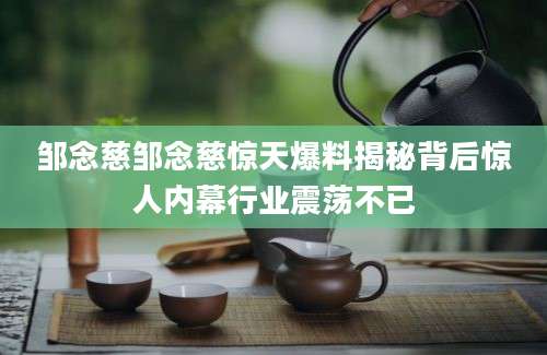 邹念慈邹念慈惊天爆料揭秘背后惊人内幕行业震荡不已