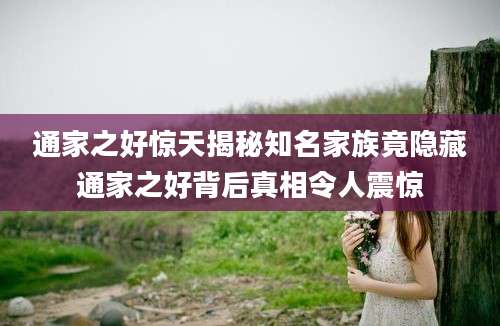 通家之好惊天揭秘知名家族竟隐藏通家之好背后真相令人震惊