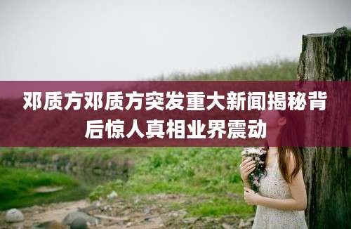 邓质方邓质方突发重大新闻揭秘背后惊人真相业界震动