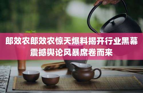 郎效农郎效农惊天爆料揭开行业黑幕震撼舆论风暴席卷而来