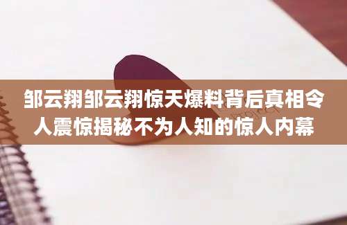 邹云翔邹云翔惊天爆料背后真相令人震惊揭秘不为人知的惊人内幕