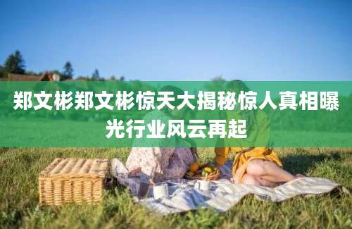 郑文彬郑文彬惊天大揭秘惊人真相曝光行业风云再起