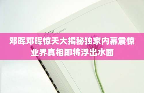 邓晖邓晖惊天大揭秘独家内幕震惊业界真相即将浮出水面