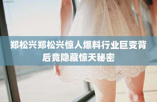 郑松兴郑松兴惊人爆料行业巨变背后竟隐藏惊天秘密