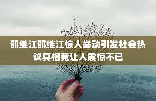 邵继江邵继江惊人举动引发社会热议真相竟让人震惊不已