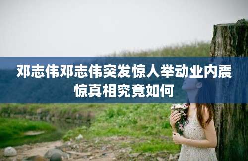 邓志伟邓志伟突发惊人举动业内震惊真相究竟如何