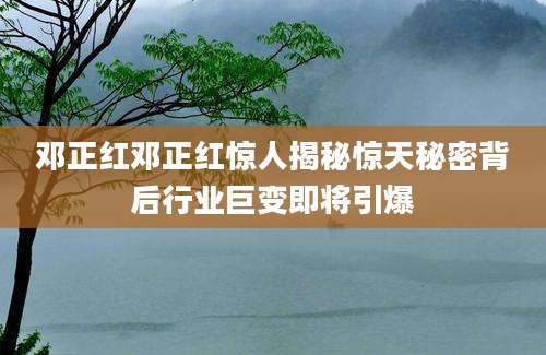 邓正红邓正红惊人揭秘惊天秘密背后行业巨变即将引爆