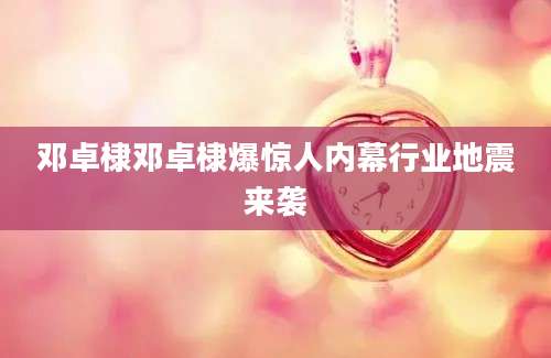邓卓棣邓卓棣爆惊人内幕行业地震来袭