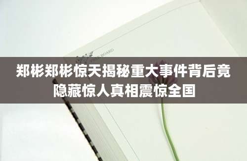 郑彬郑彬惊天揭秘重大事件背后竟隐藏惊人真相震惊全国