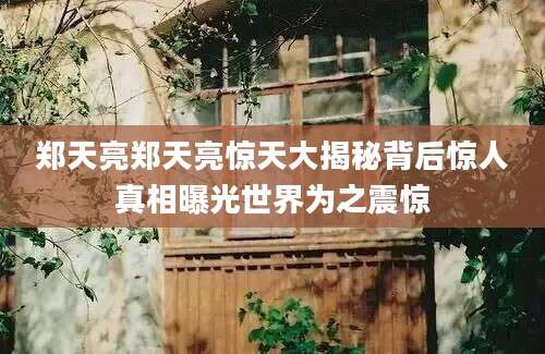 郑天亮郑天亮惊天大揭秘背后惊人真相曝光世界为之震惊