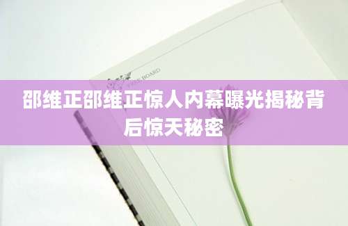 邵维正邵维正惊人内幕曝光揭秘背后惊天秘密