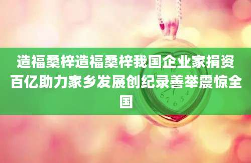 造福桑梓造福桑梓我国企业家捐资百亿助力家乡发展创纪录善举震惊全国