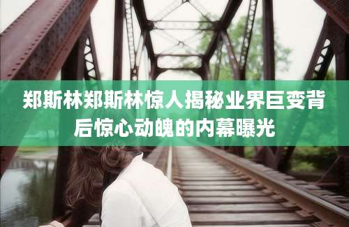 郑斯林郑斯林惊人揭秘业界巨变背后惊心动魄的内幕曝光