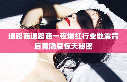通路商通路商一夜爆红行业地震背后竟隐藏惊天秘密